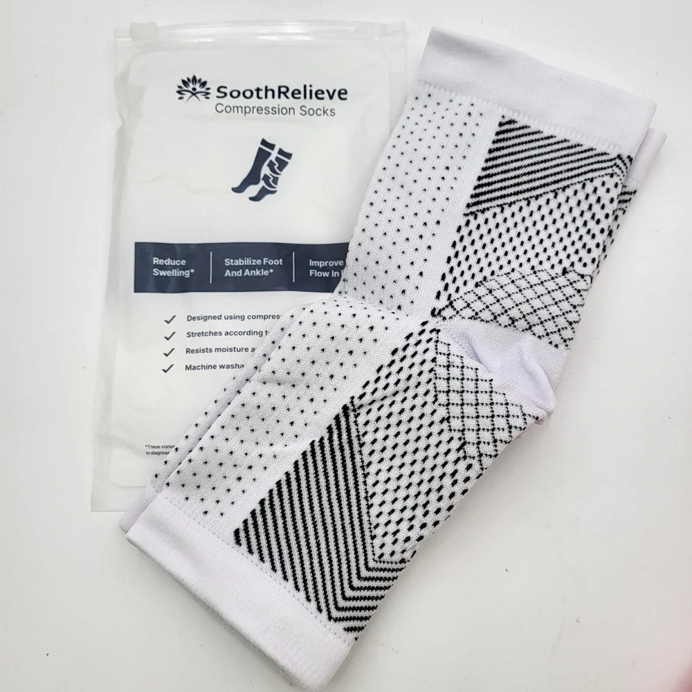 (5 Pair) SoothRelieve Compression Socks Mens Womens Medium White Open Toe‎